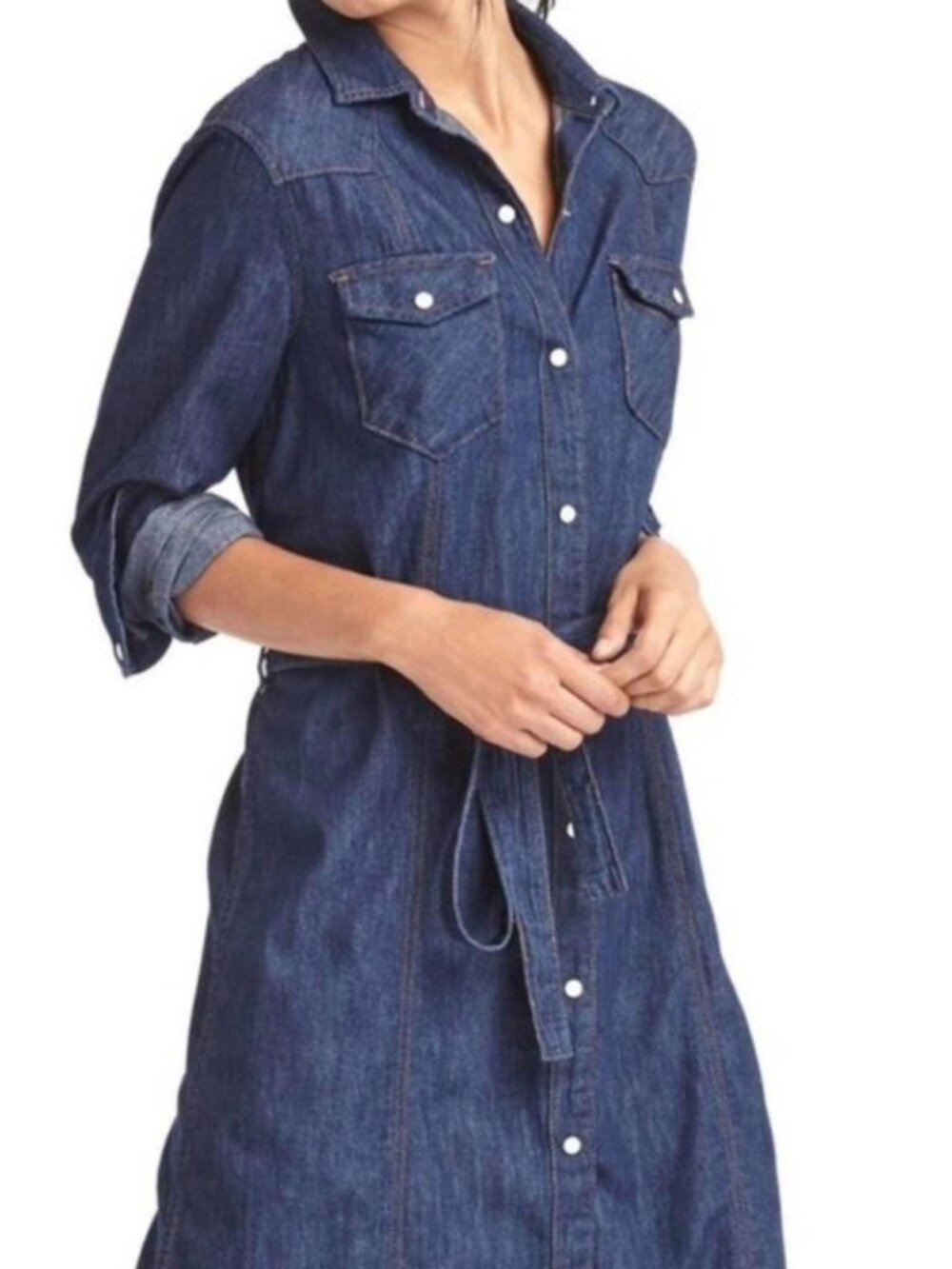 Gap 1969 Navy Denim Shirt Dress With Pearl Snap Buttons Size small